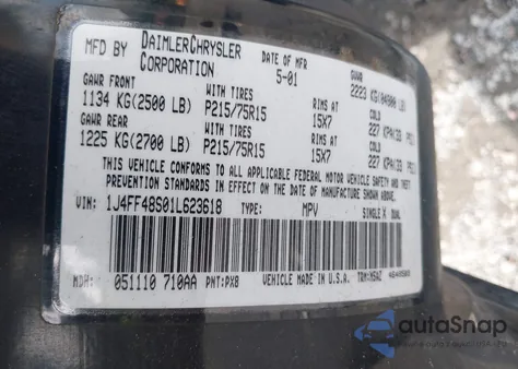 2001 Jeep Cherokee Sport z USA, uszkodzony, nr VIN 1J4FF48S01L623618